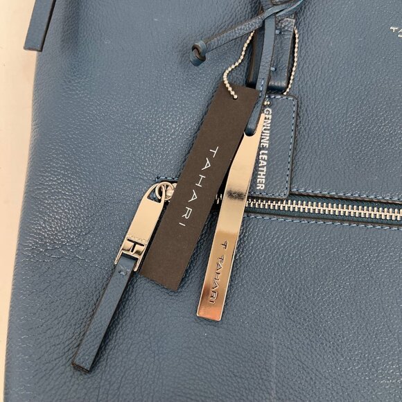 Tahari Blue Zip Leather Tote | New With Tags - Picture 11 of 11